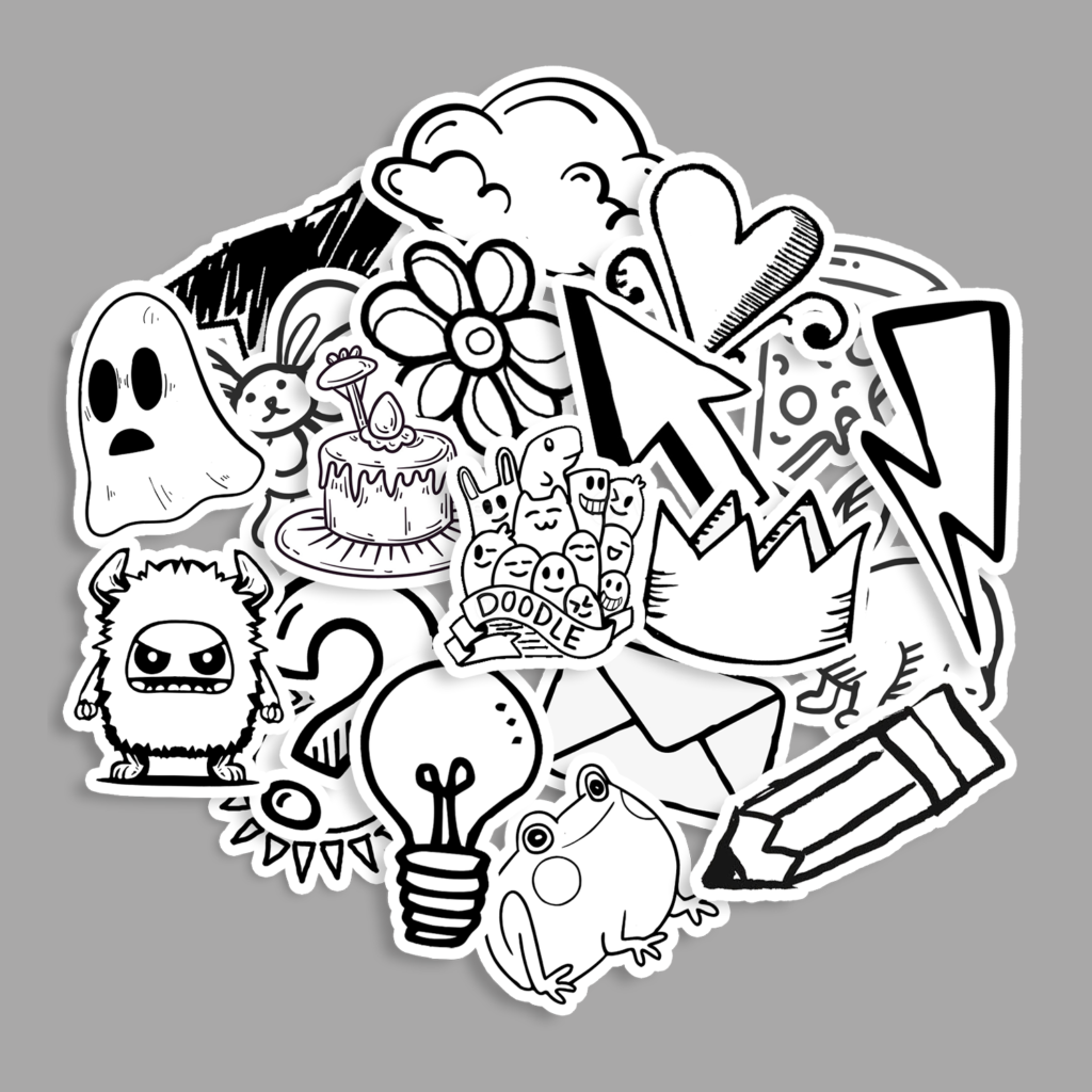 Sticker Pack Monochrome Doodle Art [20 Pcs]