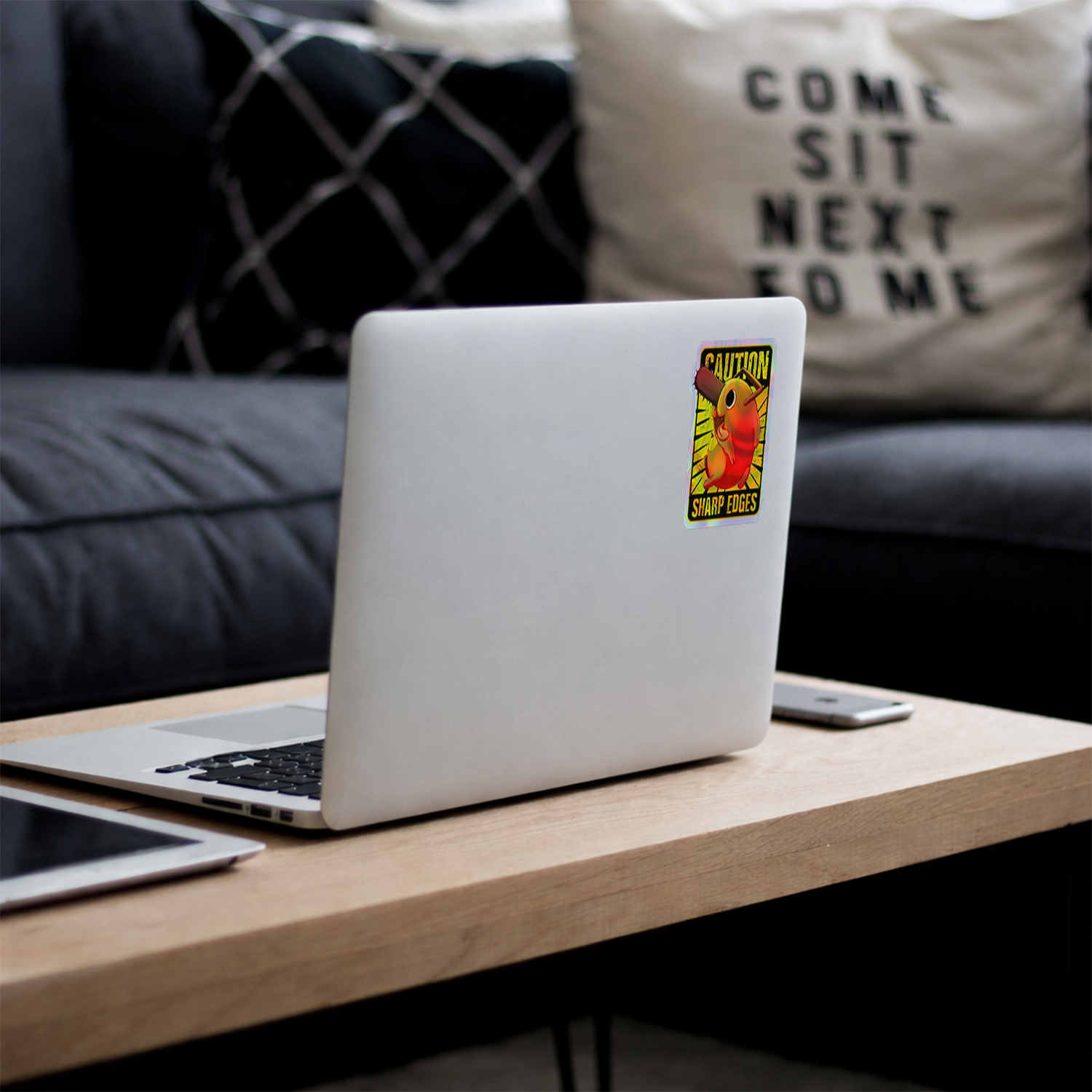 Stiker Hologram Anime Chainsaw Man | Caution Sharp Edges - Gambar 3