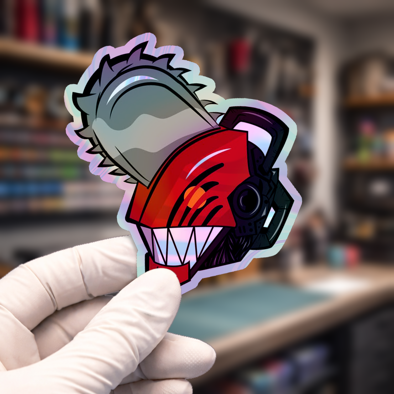 Stiker Hologram Anime Chainsaw Man | Chainsaw Man Head
