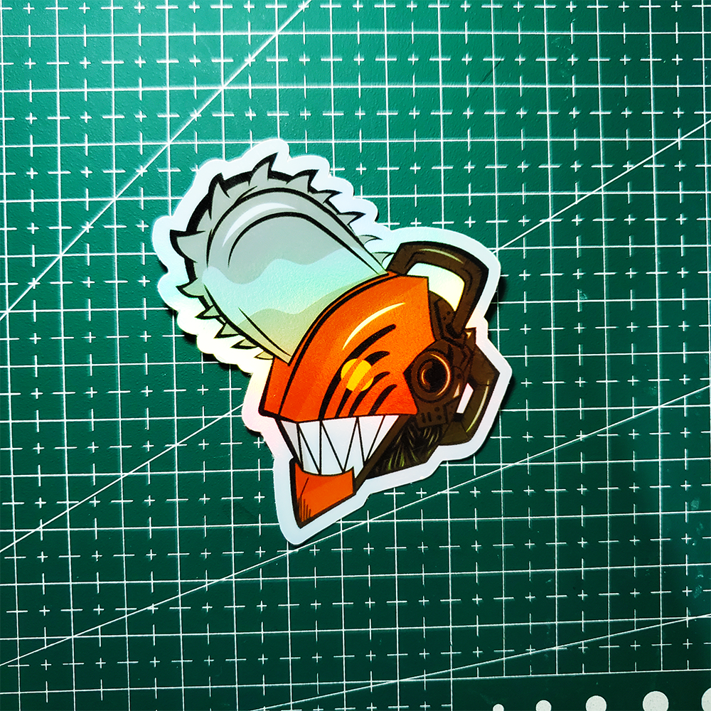 Stiker Hologram Anime Chainsaw Man | Chainsaw Man Head - Gambar 2