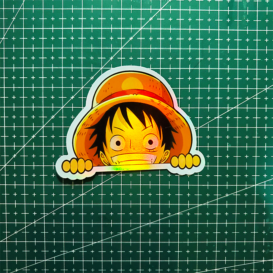 Stiker Hologram Anime One Piece | Luffy Peeking - Gambar 2