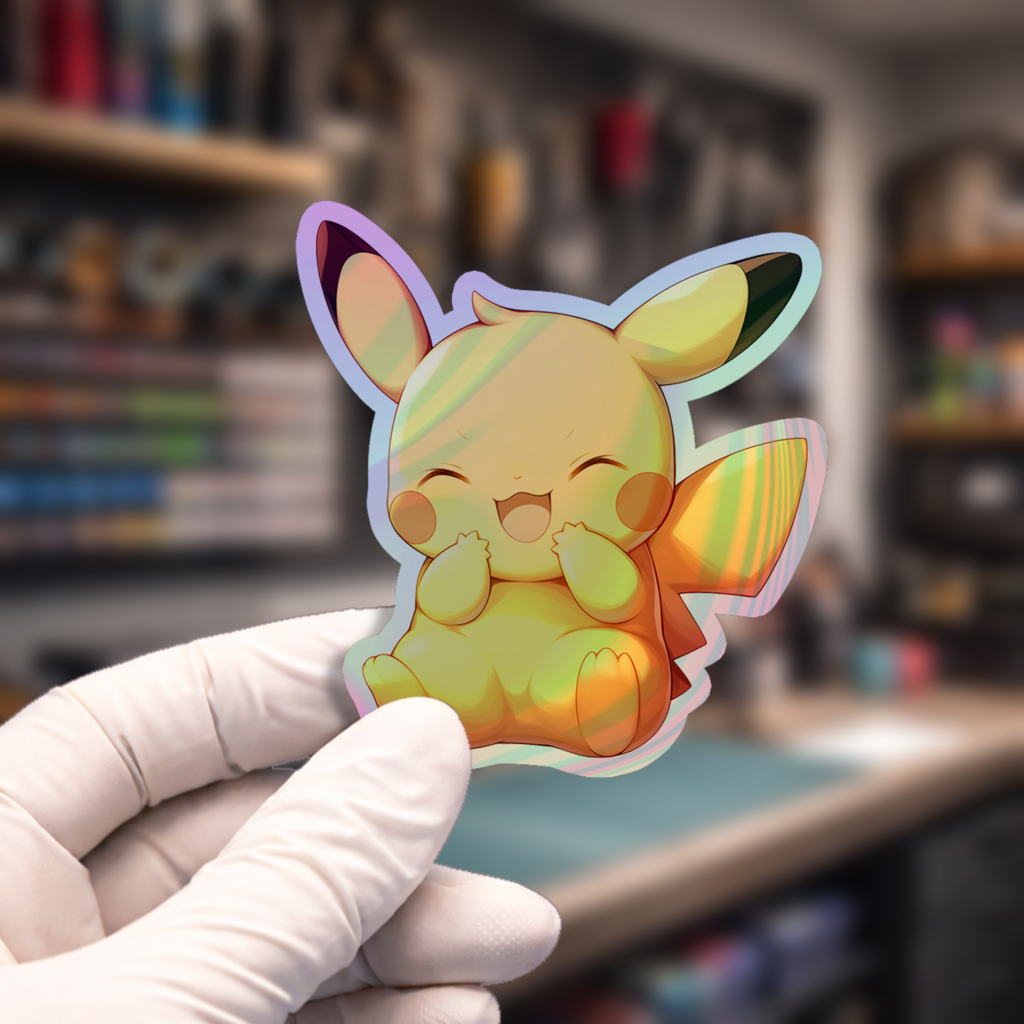 Stiker Hologram Anime Pokemon | Pikachu Happy