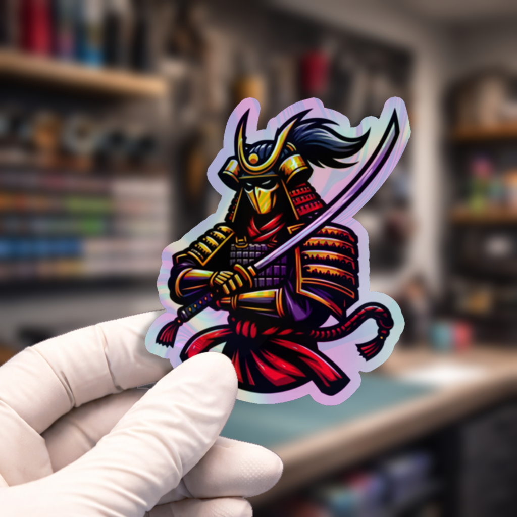 Stiker Hologram Japan | Gold and Red Samurai